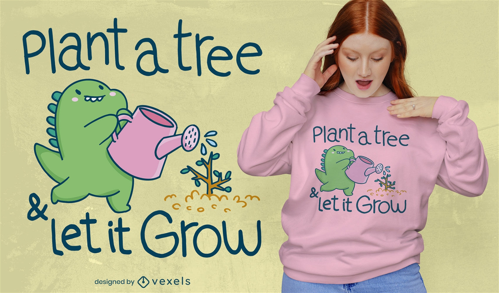 Design fofo de t-shirt de dinossauro para jardinagem