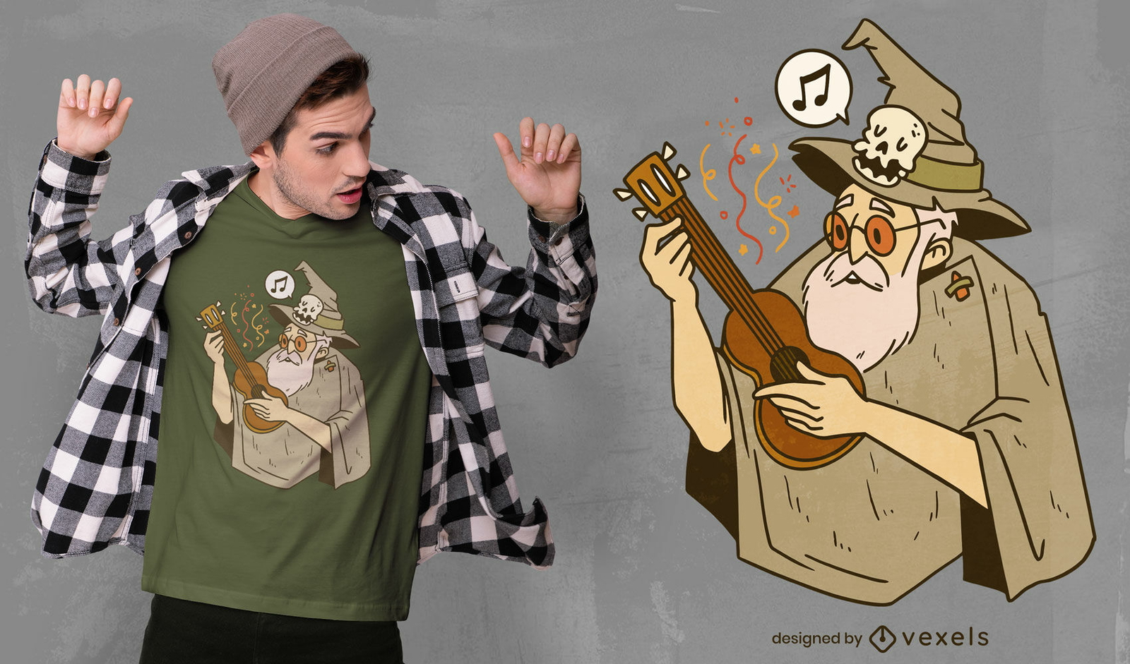 Diseño de camiseta de dibujos animados de ukelele wizard