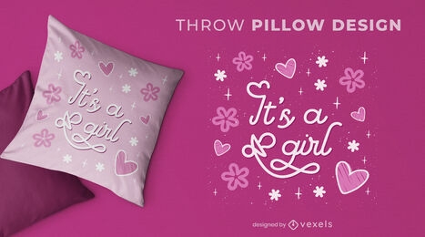 Baby girl gender reveal throw pillow design