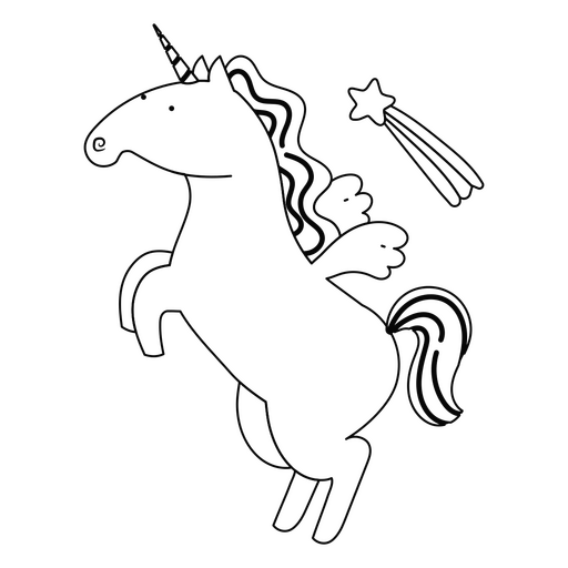 Estrella fugaz de trazo de unicornio Diseño PNG