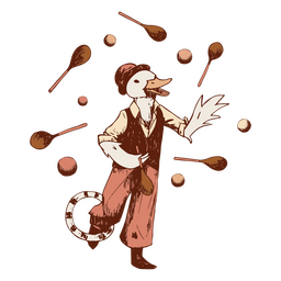 Personaje de pato malabarista Diseño PNG