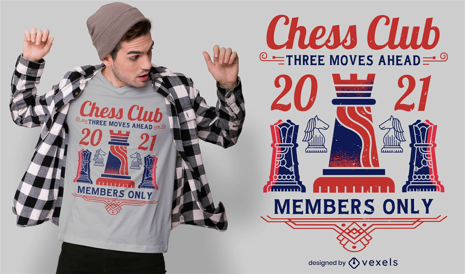 Design de camisetas do clube de xadrez