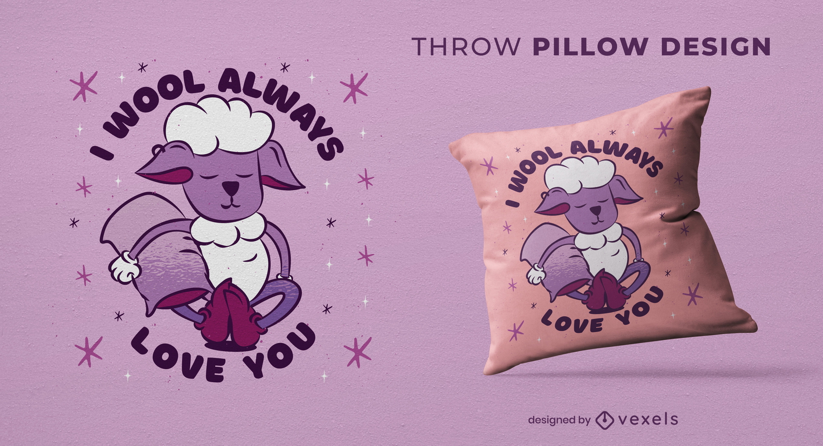 Diseño de almohada de juego de palabras de animales de oveja