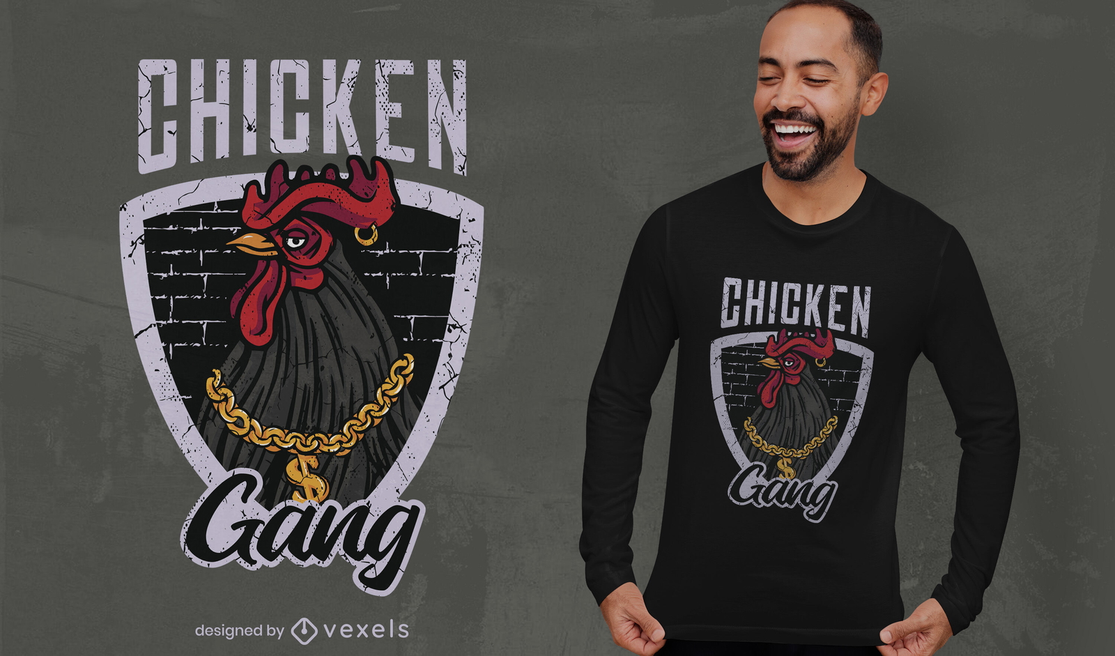 Diseño de camiseta de gángster animal de pollo.