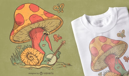 Snail playing banjo and mushroom t-shirt design