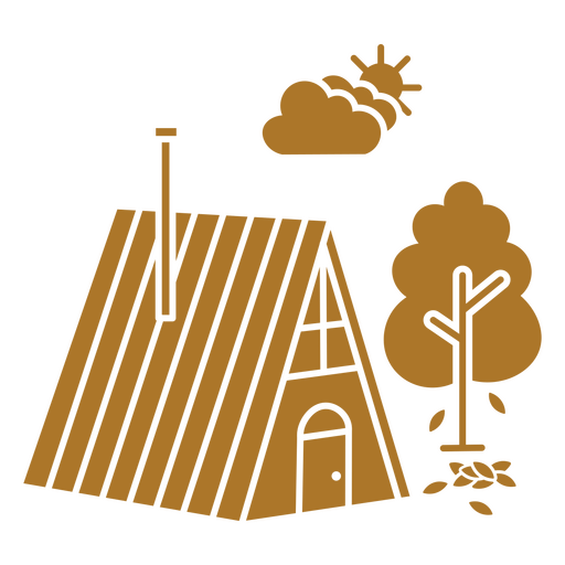 Cabine de madeira e uma árvore Desenho PNG