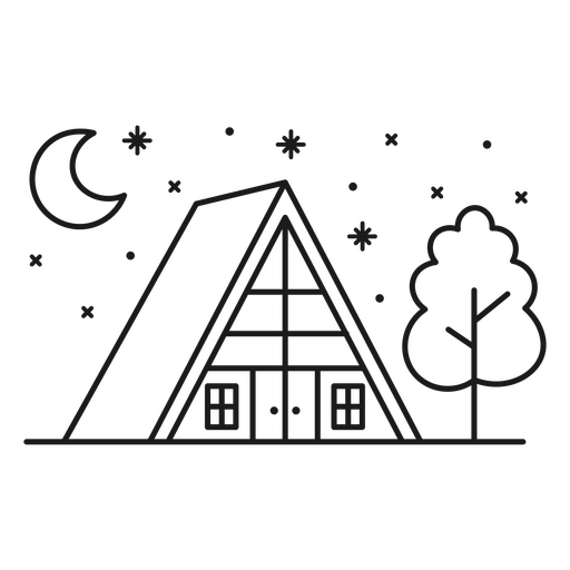Dreieckige H?tte mit Baum bei Nachtschlag PNG-Design