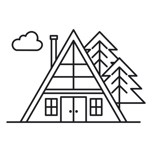 Triangular cabin and pines stroke 