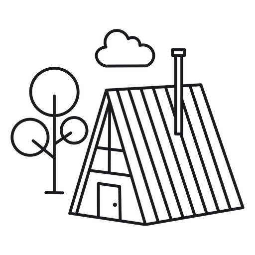 Cabina triangular con trazo de árbol redondo. Diseño PNG