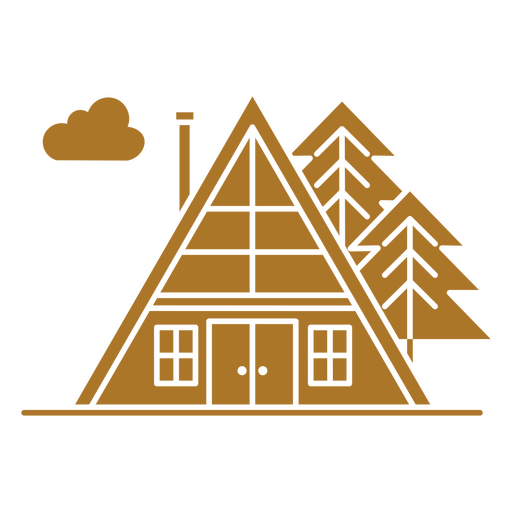 Triangular cabin and pine trees  cut out