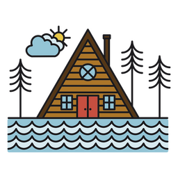 Triangular cabin at the sea color stroke  PNG Design