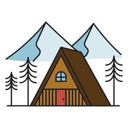 Triangular cabin in the mountains color stroke  PNG Design