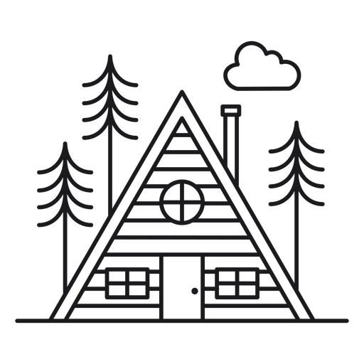 Piramidal cabin and skinny pine trees stroke  PNG Design
