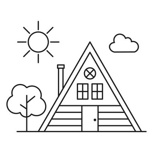 Cabaña piramidal con trazo de árbol Diseño PNG