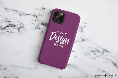 Purple phone case mockup in marble table