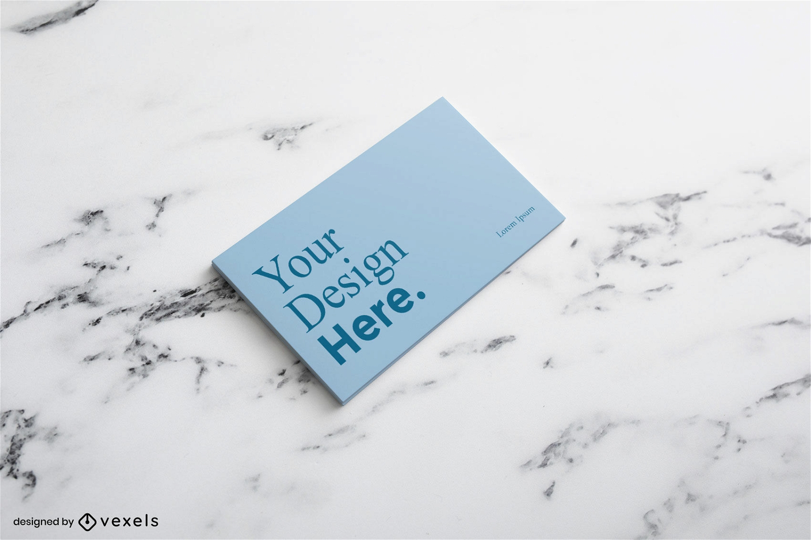 Blue business card in marble surface mockup