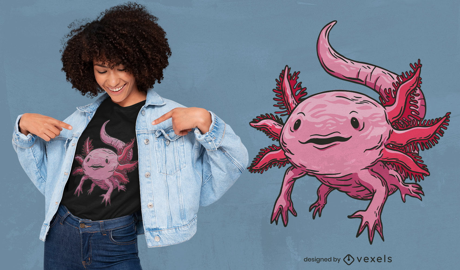 Realistic pink axolotl t-shirt design