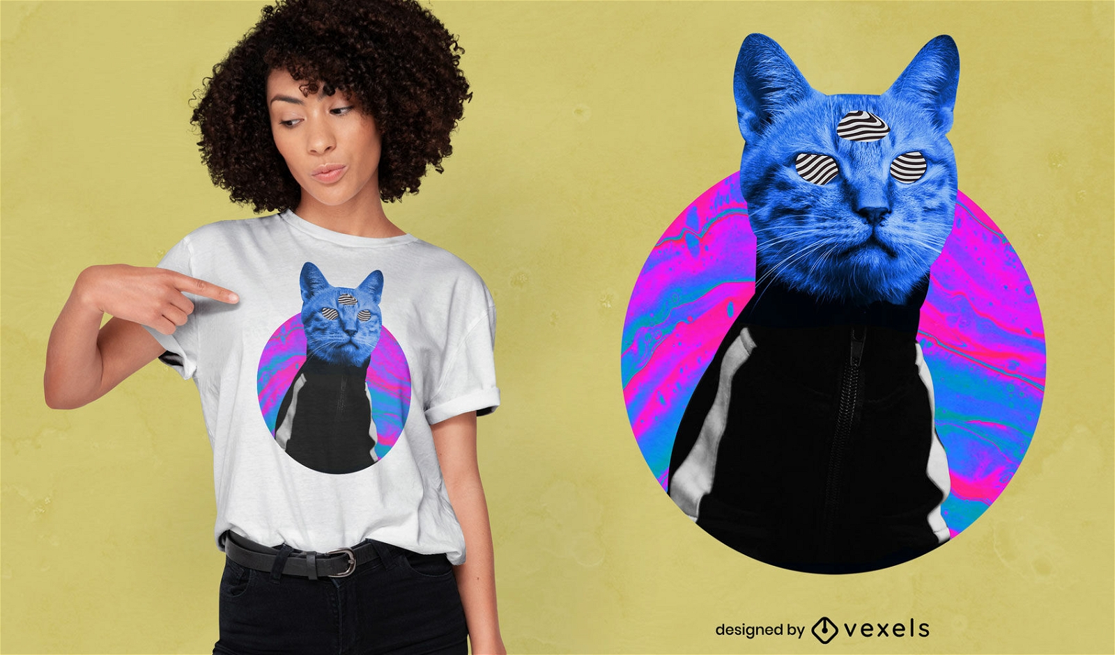 Design psicodélico de t-shirt psicadélico trippy cat psd