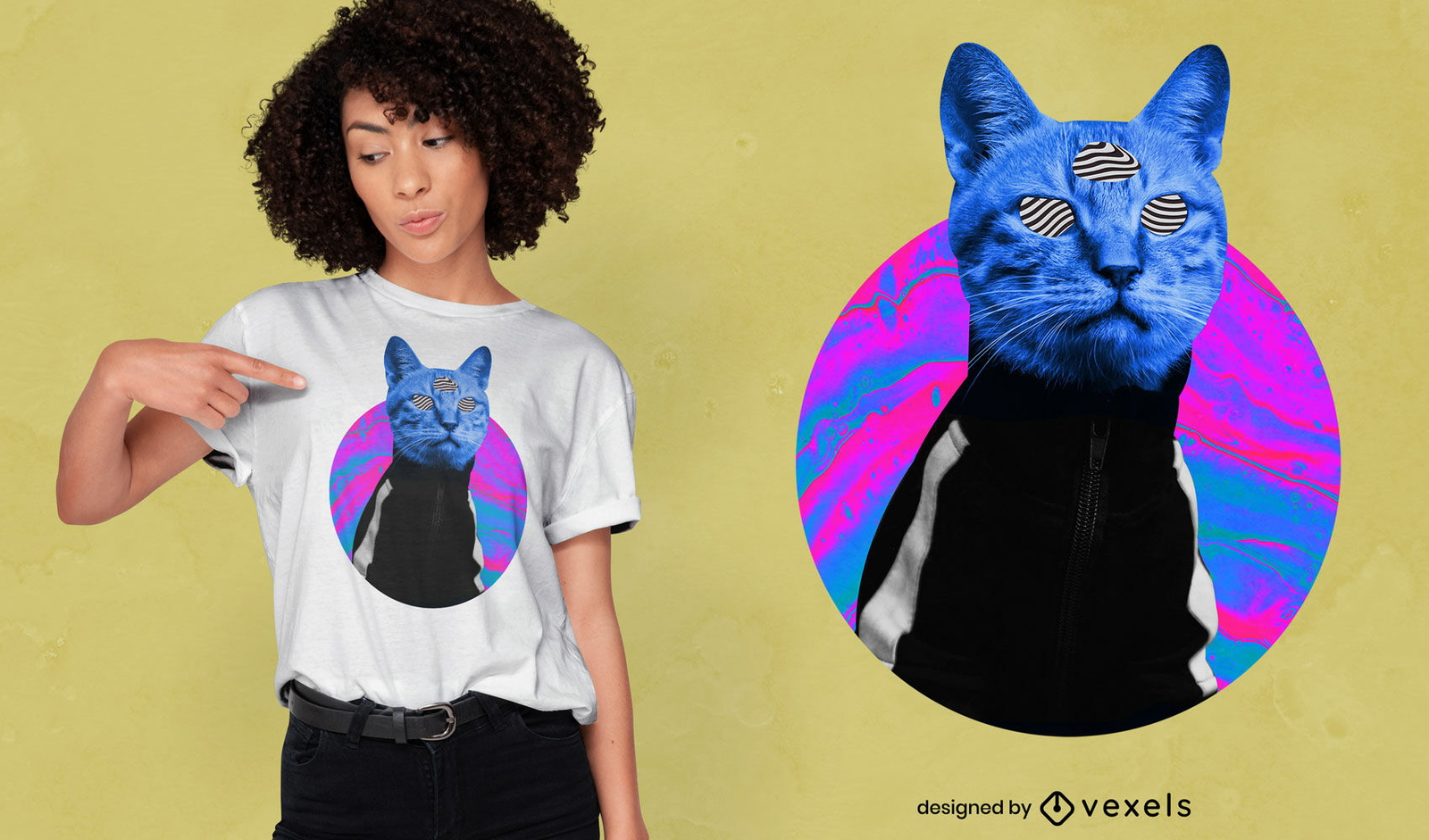 Diseño de camiseta psicodélica trippy cat psd