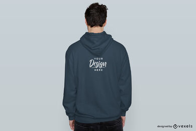 Blue hoodie back mockup man in flat background