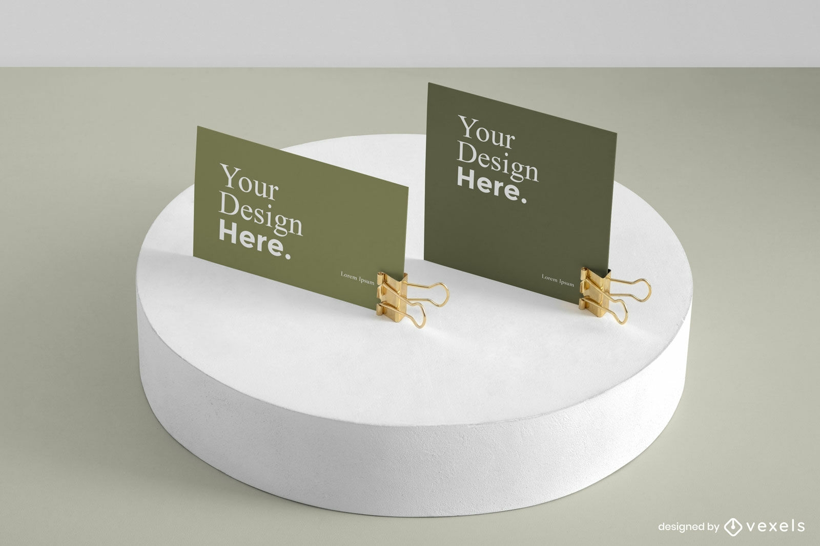 Green business cards mockups in display