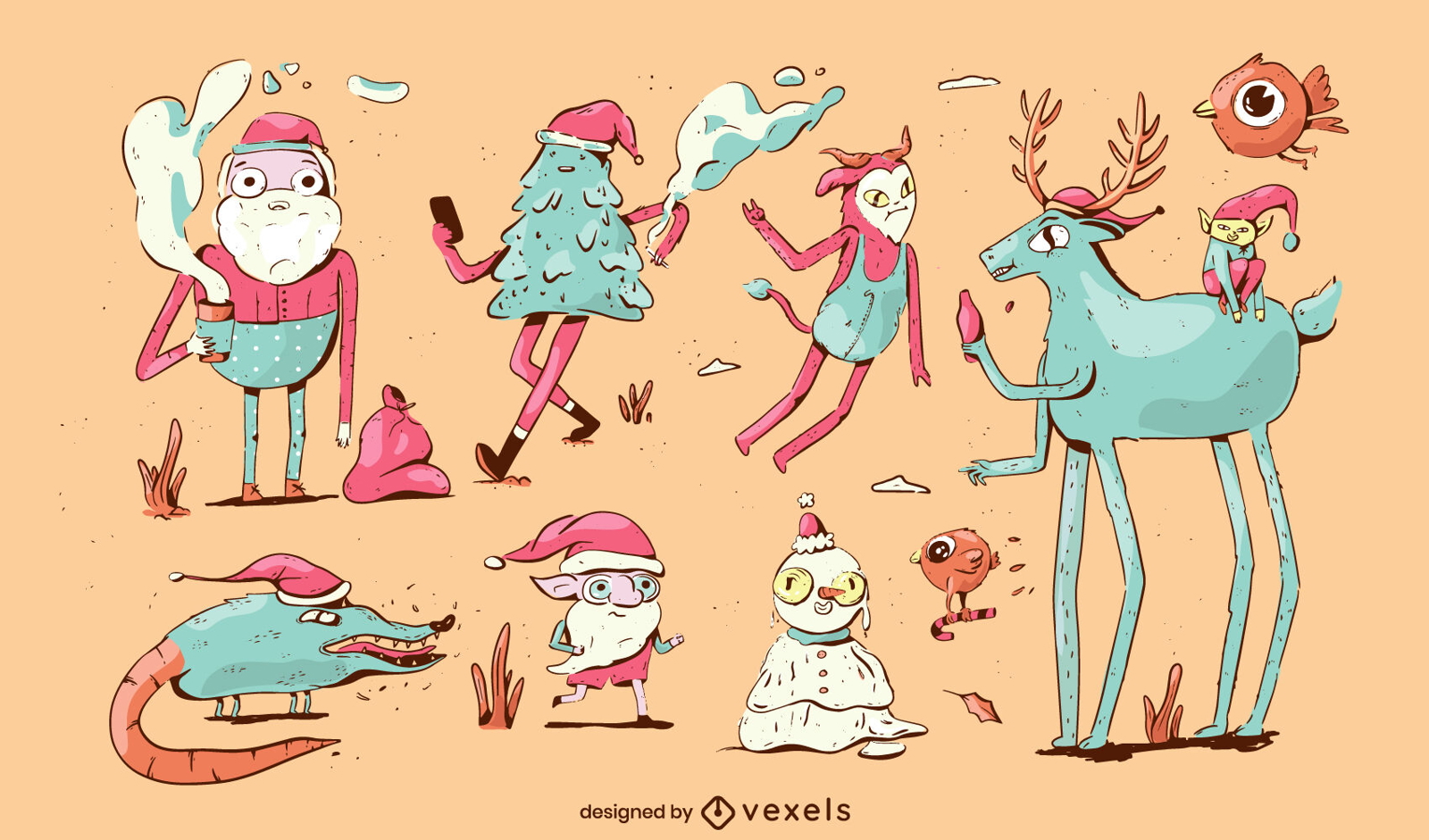 Conjunto de caracteres de doodle de feriado de Natal