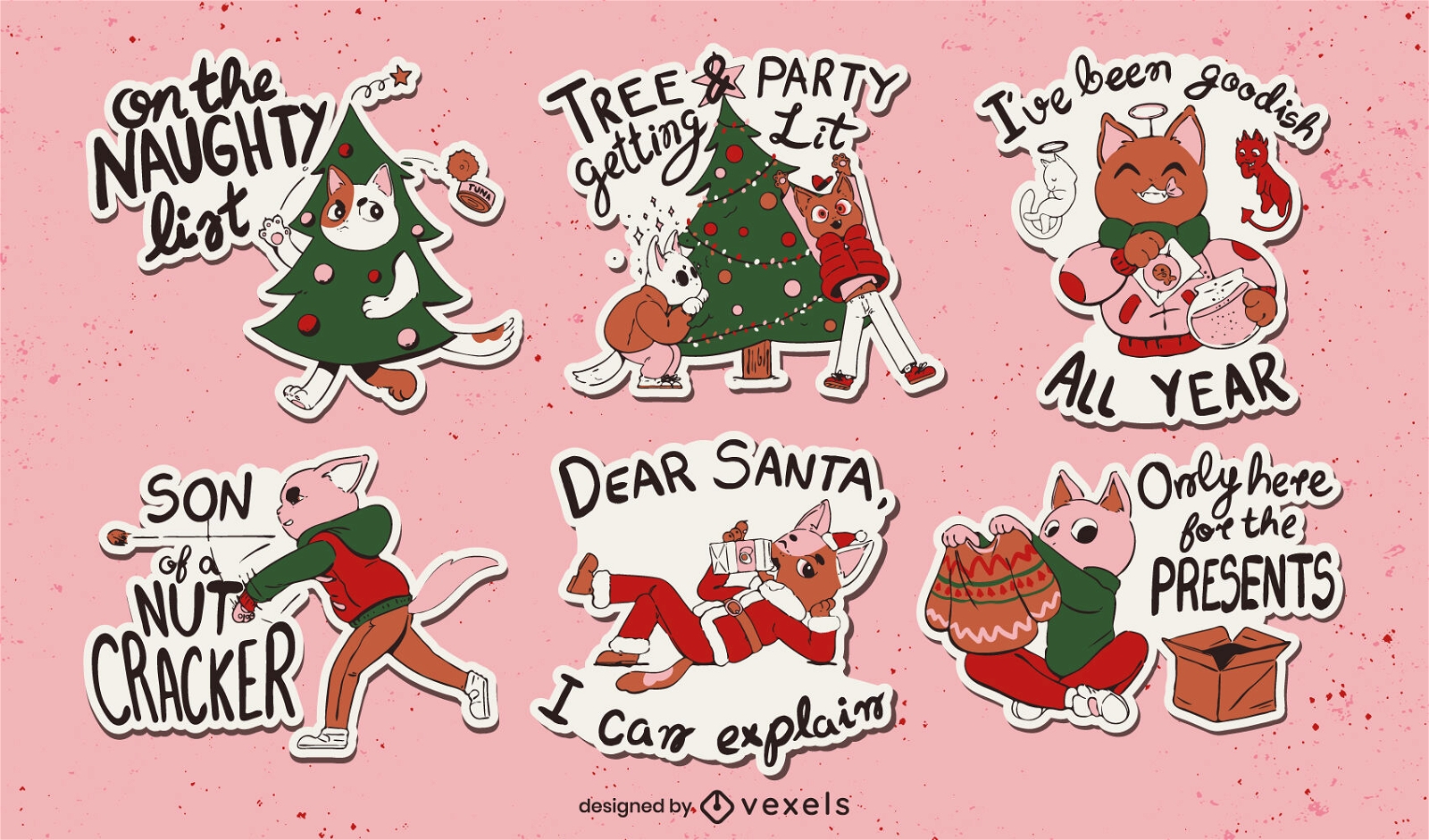 Christmas holiday cats sticker set
