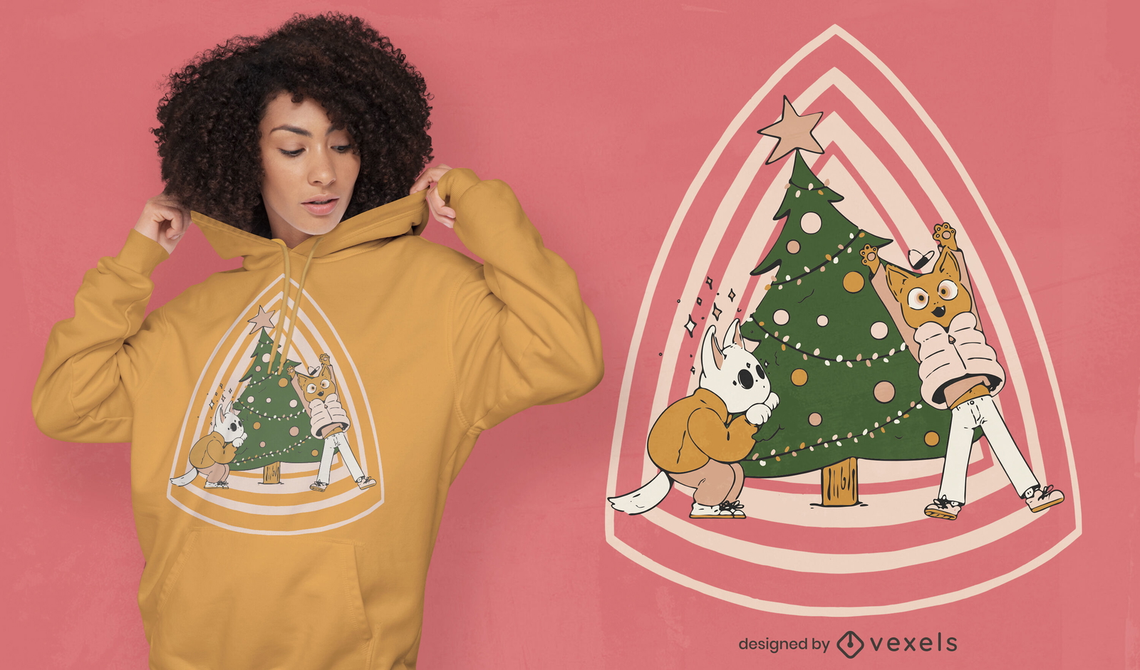 Gatos con diseño de camiseta de árbol de navidad.