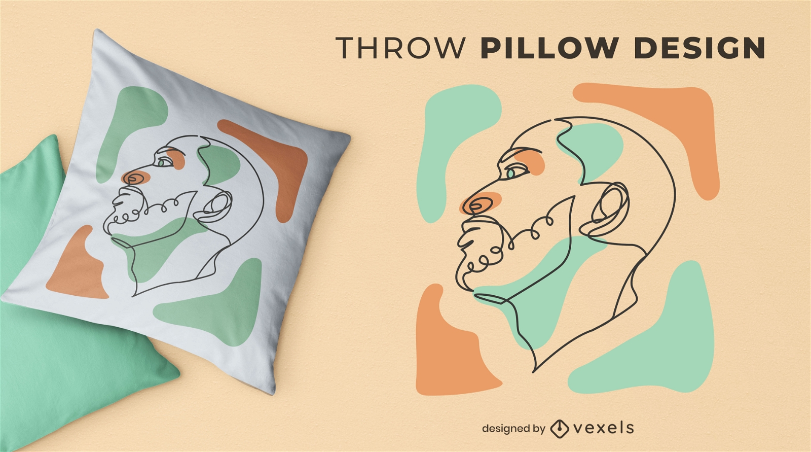 Man face continuous line throw pillow design