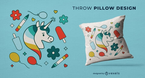 Lindo diseño de almohada de tiro de unicornio