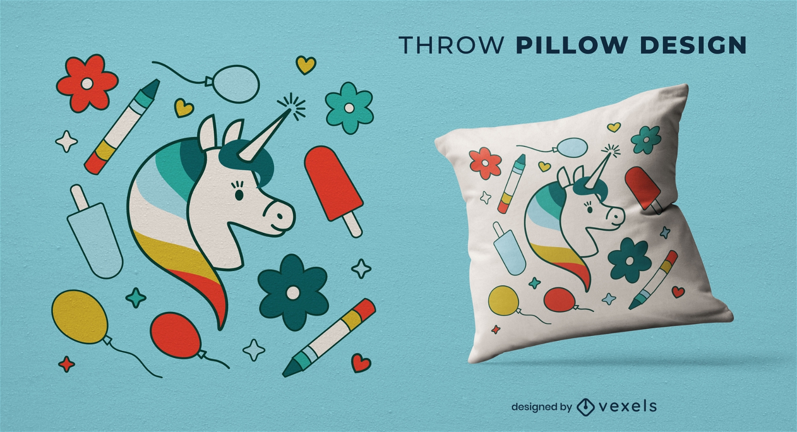 Cute unicorn throw pillow design