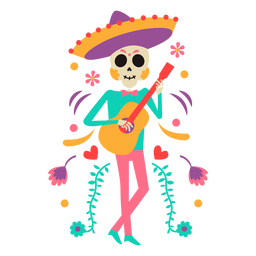 Mexican Otomi Skeleton With Guitar PNG & SVG Design For T-Shirts