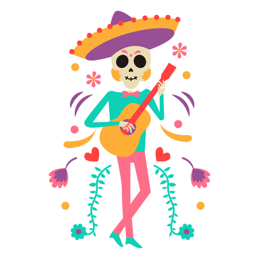 Esqueleto otomí mexicano con guitarra Diseño PNG