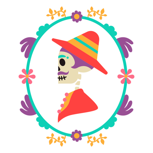 Otomi Mexican Skeleton Portrait PNG Design