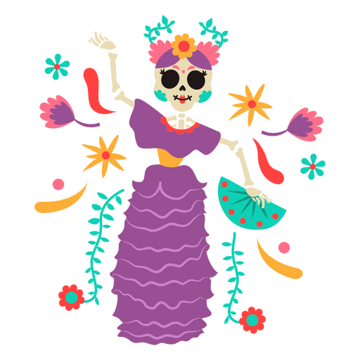 Otomi Mexican Woman Skeleton Dancing PNG Design