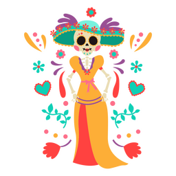 Catrina Mexicana Otomi Bailando Diseño PNG