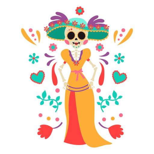 Otomi Mexicana Catrina Dançando Desenho PNG