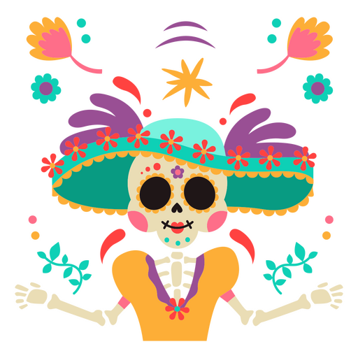 Esqueleto de Catrina Mexicana Otomí Diseño PNG