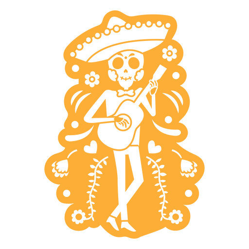 Hombre esqueleto mexicano con guitarra Diseño PNG
