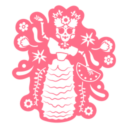 Esqueleto Mujer Floral Mexicana Diseño PNG
