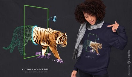 Cyber tiger wireframe psd t-shirt design