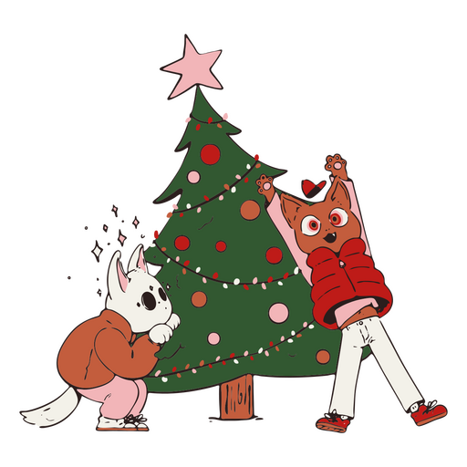 Personajes de animales del árbol de Navidad Diseño PNG