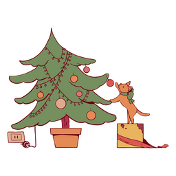 Weihnachtsbaumfarbe Schlaganfallkatze PNG-Design