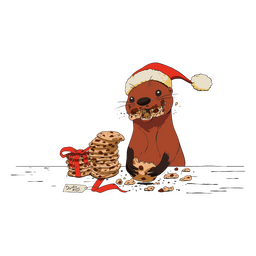 Christmas otter color stroke eating cookies PNG Design Transparent PNG