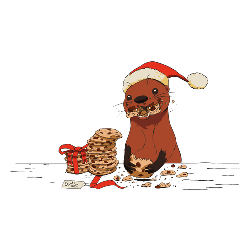 Christmas otter color stroke eating cookies PNG Design