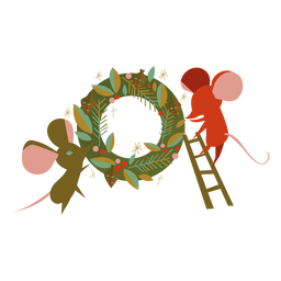 Corona y ratones elementos navideños planos. Diseño PNG