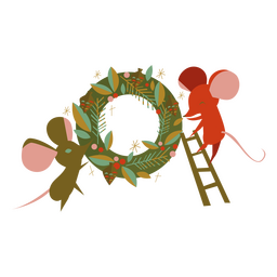 Wreath and mice flat christmas elements PNG Design