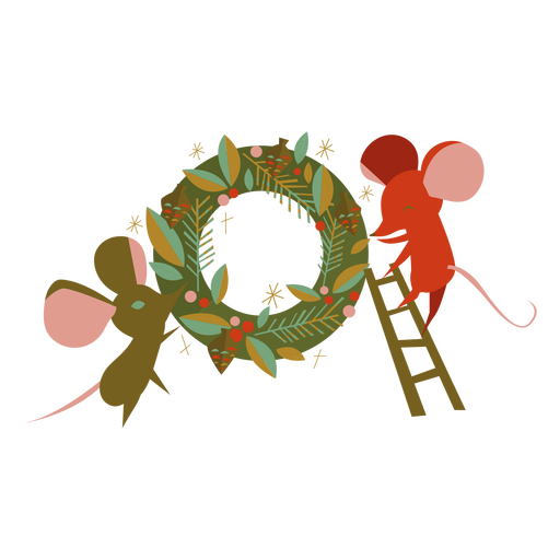 Wreath and mice flat christmas elements PNG Design