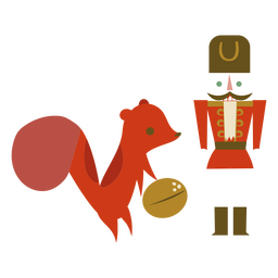 Elementos navideños planos de ardilla y cascanueces Diseño PNG