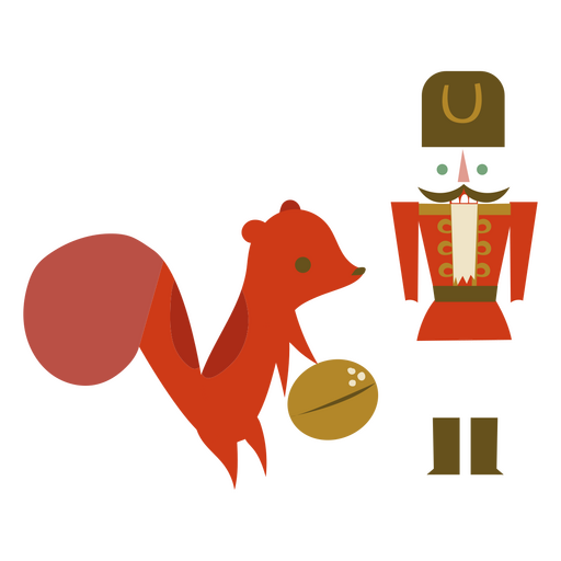 Eichhörnchen und Nussknacker flache Weihnachtselemente PNG-Design